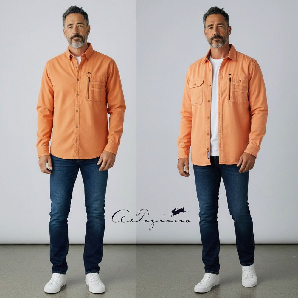 A.Tiziano 100% Cotton Button Up Shirt or Jacket Streetwear Orange 2X